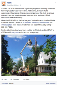 PSEG posts outage info on Facebook