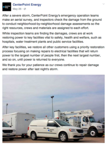 Centerpoint Energy posts outage info on Facebook