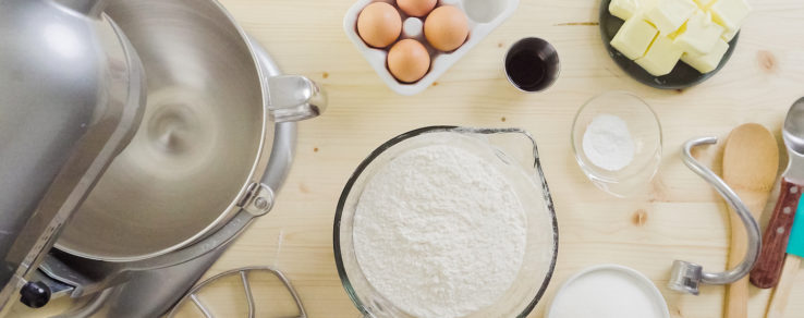 Stand mixer and ingredients for making cookies