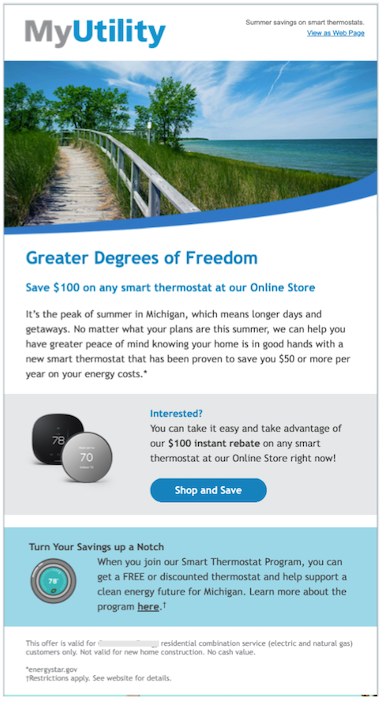 Example of email promoting utility program for smart home campaign