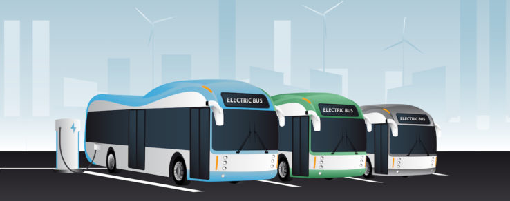 Electric buses parked in a city