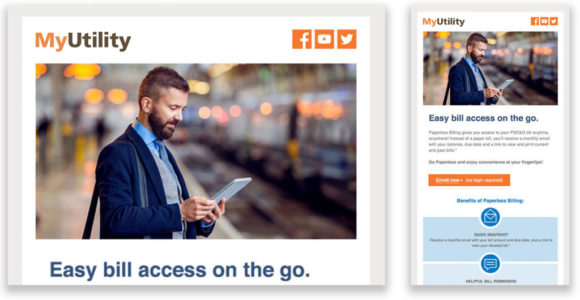 Example of utility email campaign for paperless billing created by an energy copywriter