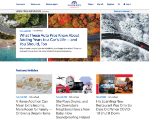 Screen shot of Farmers Insurance content marketing example