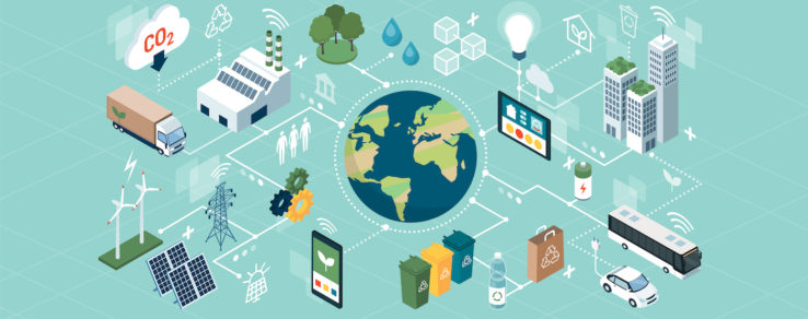 Illustration of green energy technologies and smart grid electrification