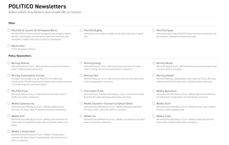 Example of email newsletter from Politico