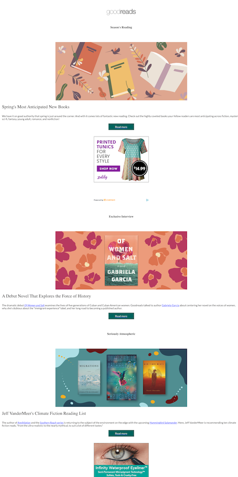 Example of best eNewsletters from Goodreads