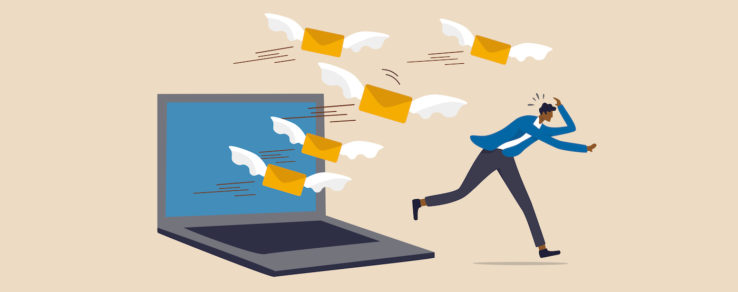Illustration of energy utility marketer running away from common email marketing mistakes