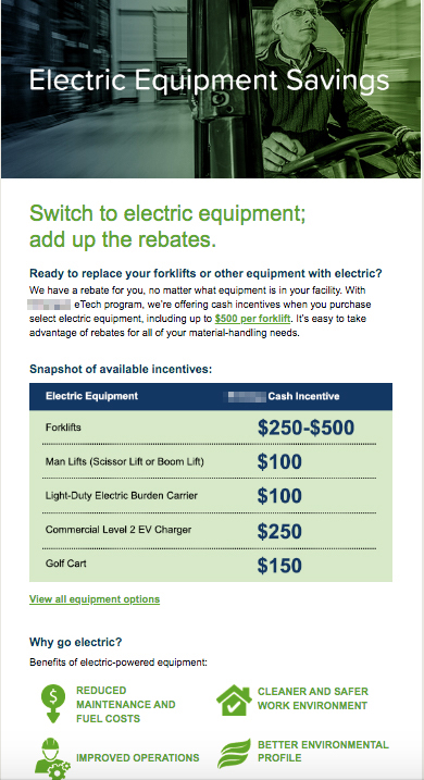 Example of email marketing for energy utility electrification program