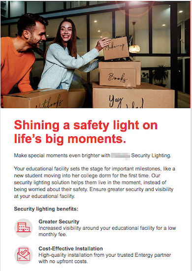 Example of creative promotions email for energy utility business lighting program