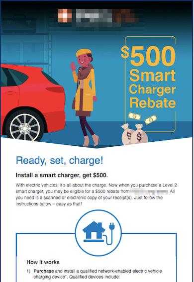 Example of creative promotions email for energy utility EV smart charger program