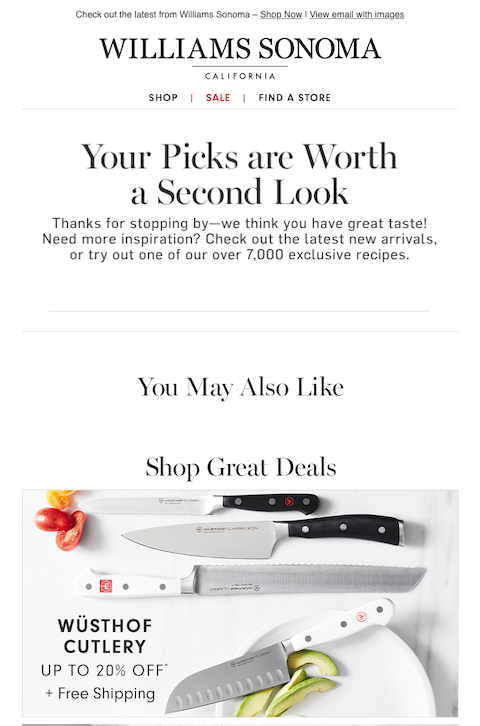 Example of digital marketing for Williams Sonoma ecommerce site