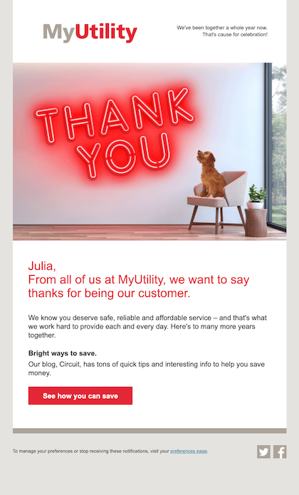 Example of customer anniversary email