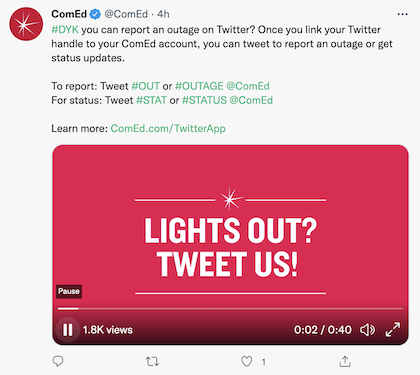 Example of outage communications on social media
