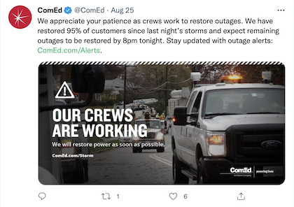 Example of outage communications on social media