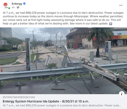 Example of outage communications on social media