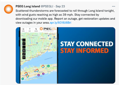 Example of outage communications social post to improve utility customer satisfaction