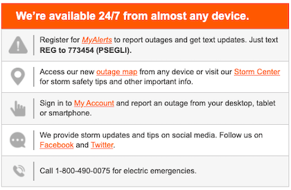 Example of outage communications message to improve utility customer satisfaction