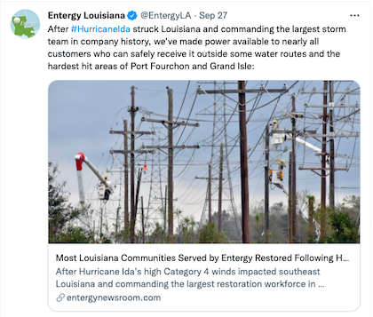 Example of outage communications social post to improve utility customer satisfaction