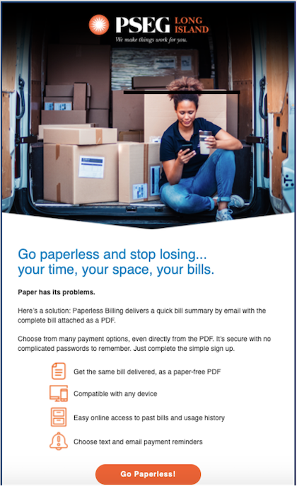 Example of email encouraging customers to go paperless by saving time
