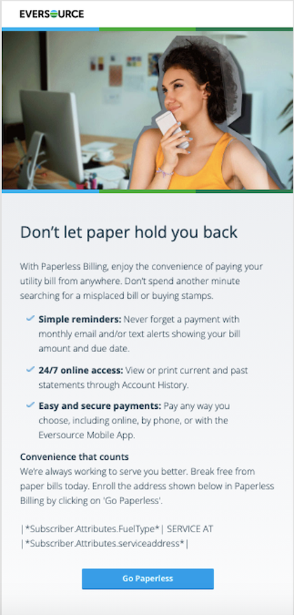 Example of email encouraging customers to go paperless with convenience