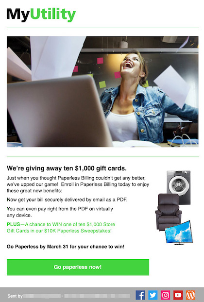 Example of Paperless Billing Incentives with Gift Card Contest