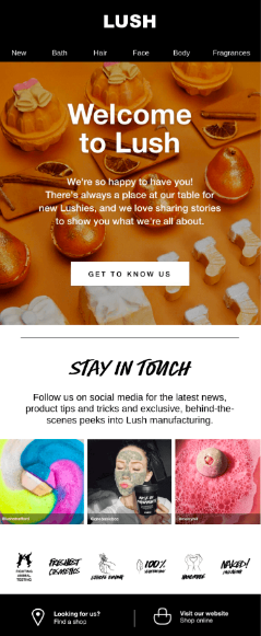 Example of welcome email design Lush