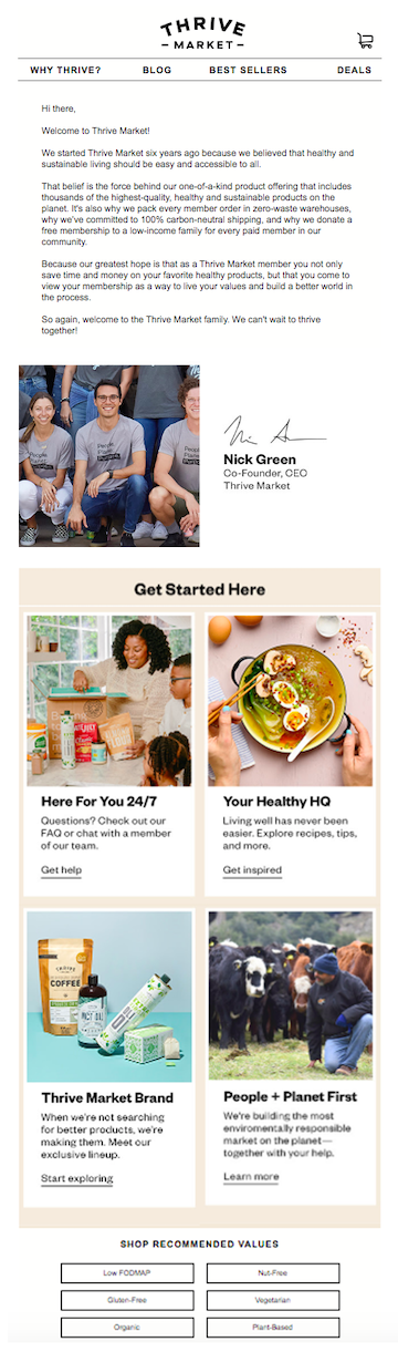 Example of welcome email design Thrive