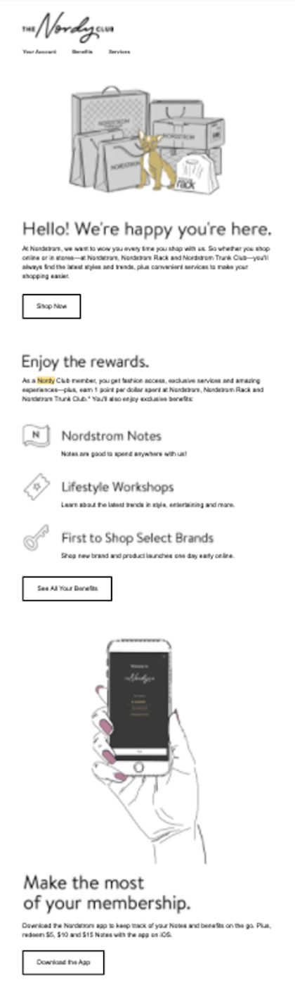 Example of welcome email best practices from Nordstrom