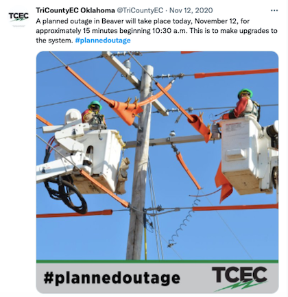 Example of planned power outage communications TriCounty Oklahoma