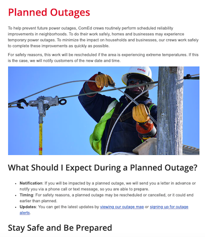 Example of customer communications for planned power outage