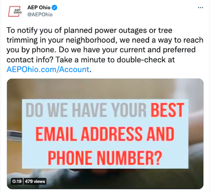 Example of planned power outage communications from AEP Ohio
