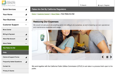 Example of utility website educating customers about energy rates