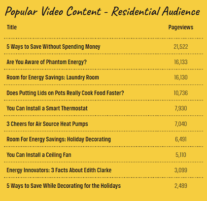 Chart listing the most popular types of video content marketing