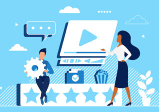 Illustration of marketers using a customer testimonial video