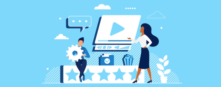 Illustration of marketers using a customer testimonial video