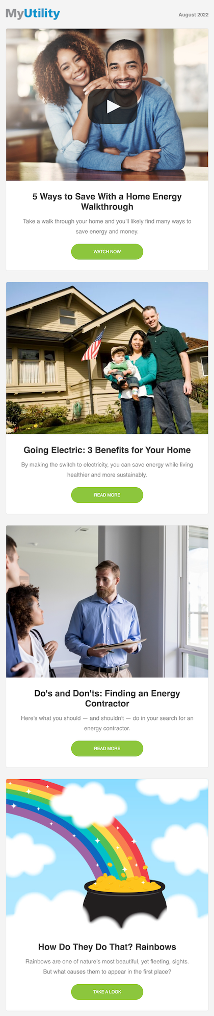 Example of energy utility email newsletter with video content in a series