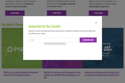 Example of popup form for email list growth hacks