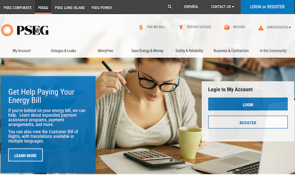 Screenshot example of PSE&G utility payment assistance website to improve energy customer satisfaction