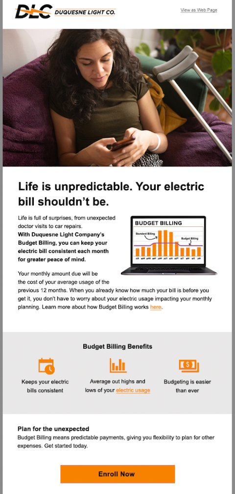 Example of email from utility communicating low-income customer assistance