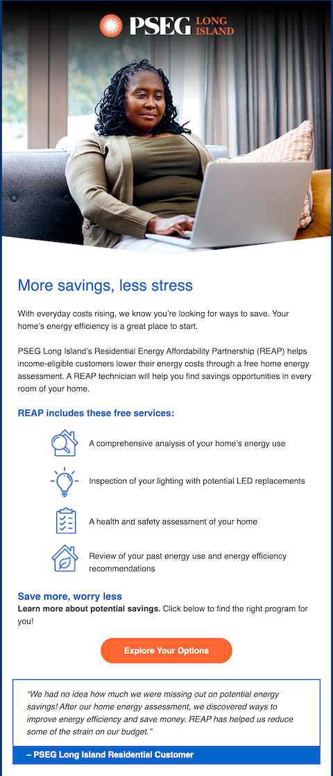 Sample of utilities using an email to promote low-income assistance programs