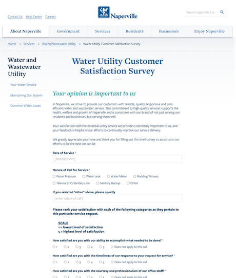 Example of customer satisfaction survey for water utility to assess customer needs
