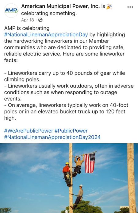 Example of social media post from a public power utility to educate customers on Facebook