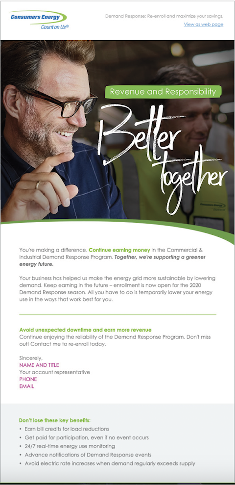 Example of a utility sustainability email