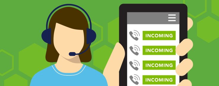 How to reduce call center volume. Woman holding up phone showing incoming calls.